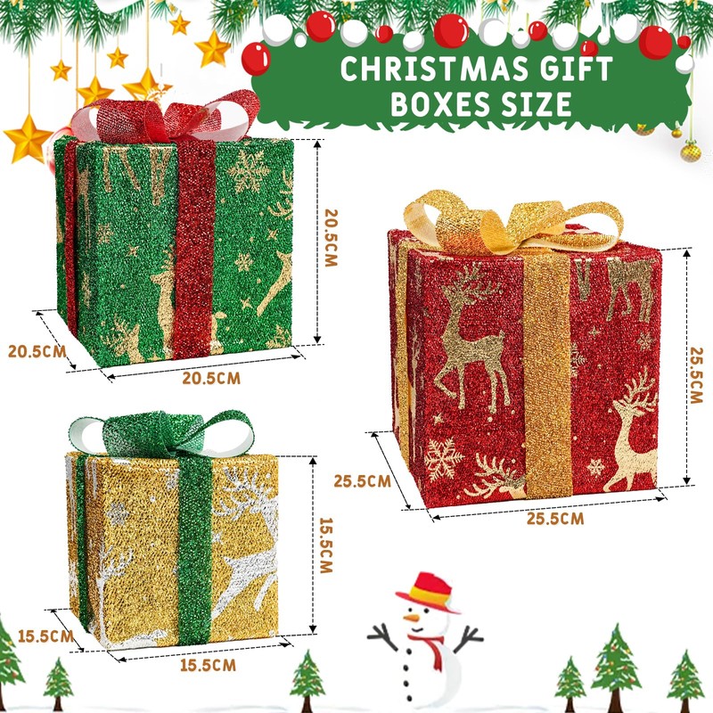 Robofun Set of 3 LED Christmas Gift Boxes, LED Decorative