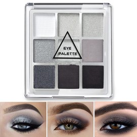 MAEPEOR 9 Colors Eyeshadow Palette Black Grey Smokey Matte Glitter Eyeshadow Longlasting Waterproof Smoky Eye Shadow for Girls and Women (Set 1, Black Grey)