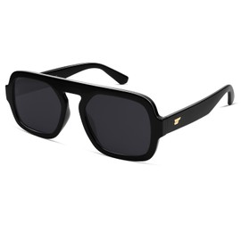 VANLINKER Retro Square Aviator Sunglasses for Women Men 70s Vintage Style Trendy Flat Top Rectangle Sun Glasses VL9826, Black Grey