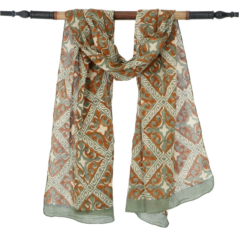 GURU SHOP Hand Printed Cotton Cloth, Indian Block Print Scarf