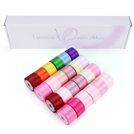 120 Yards Satin Ribbon for Wedding Bouquet DIY Crafts 1 Inch, Solid Color Ribbon Fabric Ribbon for Gift Wrapping Christmas Gift Bows Hair Bows Silk Ribbon for Bouquets Decor
