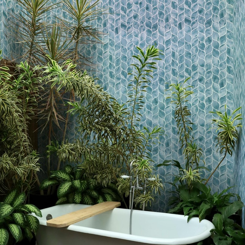 5 Sheets Ivy Glass Mosaic,Stick Tile for Kitchen Backsplash,Leaf Shape