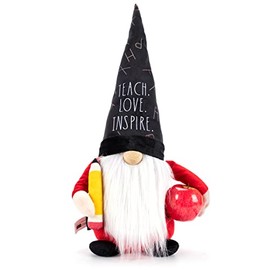 Rae Dunn #1 Teacher Gnome - Best Teacher Gifts - Teachers Appreciation Gifts - Farmhouse Kitchen Decoration, Stuffed Gnomes for Home Plush Shelf Figurines, Gnome Decor Gifts - Teach. Love. Inspire.