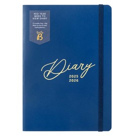 Busy B A5 Week-to-View Diary - Mid-Year Academic Planner- Aug '25 - Aug '26 - Navy Journal Cover – Weekly Layout opposite a Notes Page, Goals, Expenses, Pen Loop & Elastic Closure