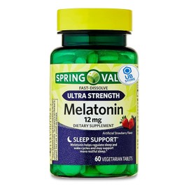 Melatonina Ultra Strength 12 mg - Melatonina con 60 tabletas, melatonina sabor fresa, melatonina de disolución rápida 12 mg, soporte de melatonina para dormir para adultos + calcomanías UB Store