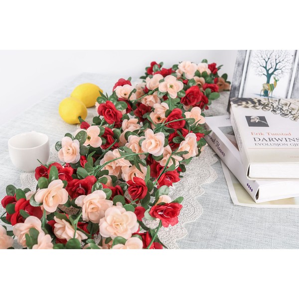 Miracliy 5 Pack 47 FT Fake Rose Vine Flowers Plants