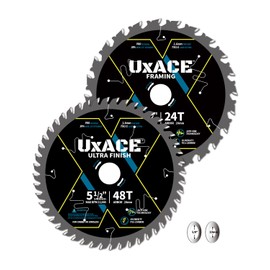 UXACE 5-1/2-Inch 24&48-Tooth Circular Saw Blade with 20 mm Arbor, Framing & Ultra Finish Wood Cutting, Carbide Tip, Thin Kerf, for Plywood, MDF, OSB, Laminated, 2 Pack