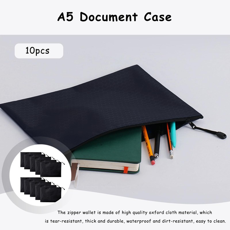Wallet with Zip, Pack of 10, A5 Document Bag, Waterproof
