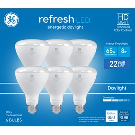 GE Refresh 6-Pack 65 W Equivalent Dimmable Daylight Br30 LED Light Fixture Light Bulb 22 Year Life
