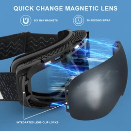 EMSINA A1 Ski Goggles Men,Ski Goggles Women.Anti-Fog/Scratch 100% UV400-Magnetic Lens-Snowboard Snow Goggles Men Women Adult & Junior(S4-black Frame Black Lens Vlt 6%) Junior