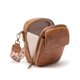 Yarnic Small Crossbody Bag, Vegan Leather Cell Phone Purse for Women, Vintage Wallet Bag with Card Slots(Brown B Strap)