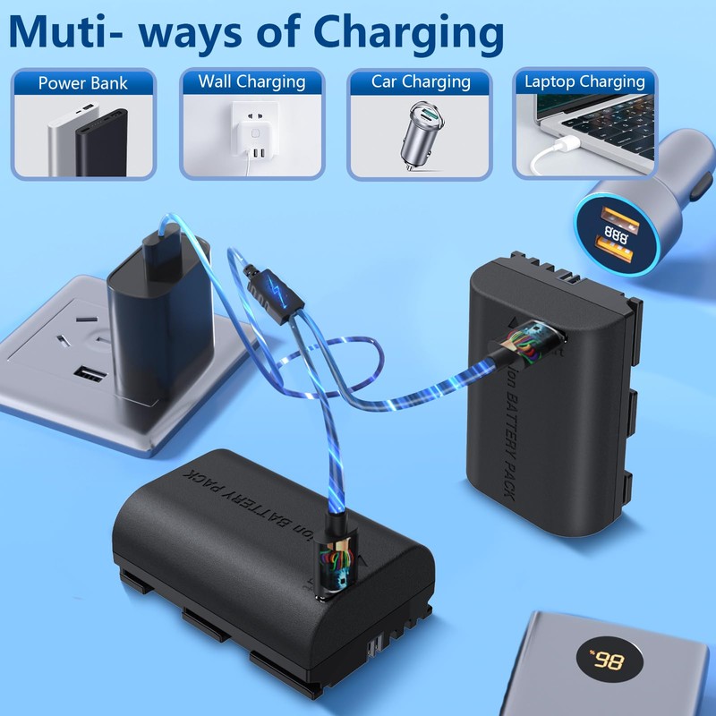 Artman 2-Pack LP-E6 LP-E6NH Battery 2500mAh with Type-C Fast Charging