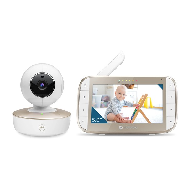 Motorola Nursery VM50G Baby Monitor Camera - 5-inch Colour Display Parent Unit - Lullabies - Two-Way Communication - High Sensitive Microphone, Tilt and Digital Zoom - Night Vision, White/Gold