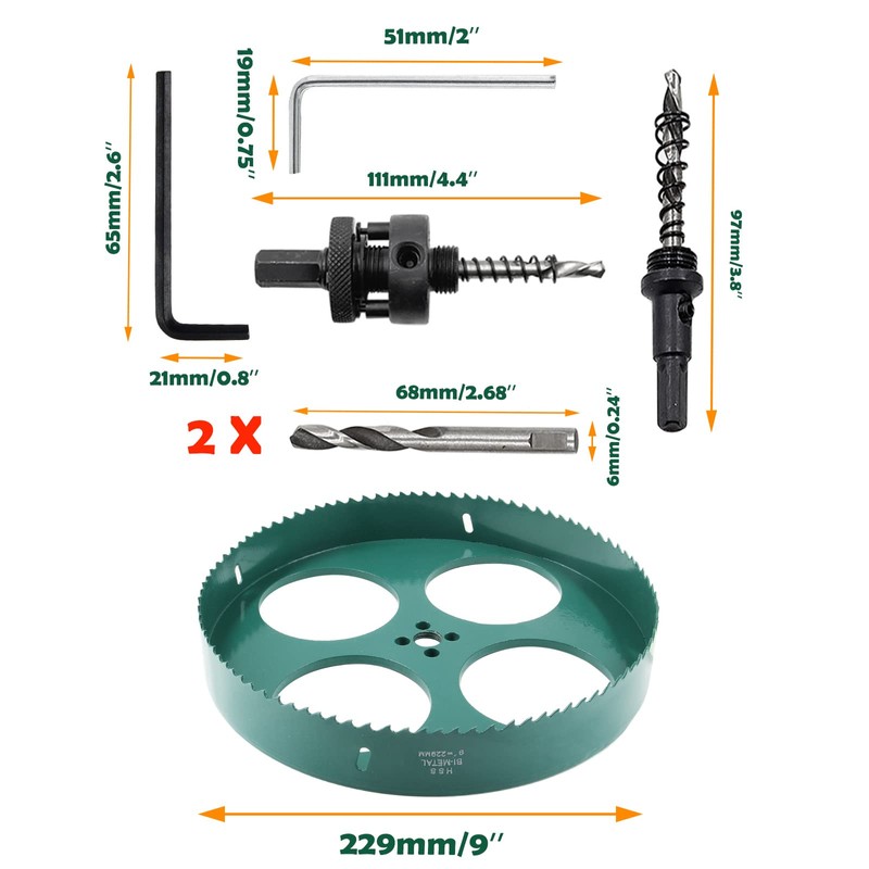 Qjaiune 9 Inch Hole Saw with Heavy Duty Arbor, 229mm