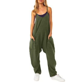 Litthing Women’s Dungarees Wide Leg Jumpsuit with Big Pockets Oversized Loose Zip Casual Overalls Adjustable Thin Straps Solid Colour Pant One Piece Baggy Comfort Romper Playsuit