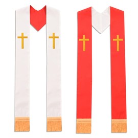 BLESSUME Reversible Clergy Stole Choir Priest Adult's Church Relegious Stole (Red and White 6)