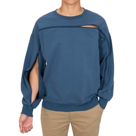 Outdoor Dialysis Crewneck | Zipper Access for AV Fistula, AV Graft, CVC & Port-a-Cath | Unisex, Relaxed Fit, Midweight (Blue, Medium)