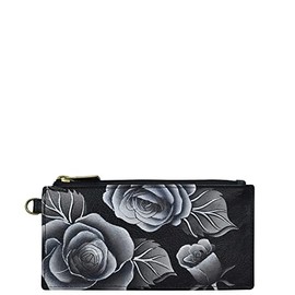 Anna by Anuschka Hand Painted Women’s Genuine Leather Organizer Wallet - Romantic Rose Black