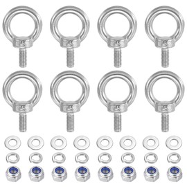 PATIKIL M5 x 10mm Lifting Shoulder Eye Bolts Set of 8 304 Stainless Steel Threaded Eye Bolts with Lifting Rings with Nuts and Washers Ideal for Hammocks and Articles Hanging