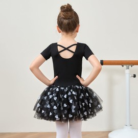 Tancefair Ballet Clothing Ballet Dress Girls Short Sleeve Cotton Ballet Jersey Gymnastics Costume Ballet Suit Dance Dress Dance Leotard Dance Body with Skirt Tutu, black