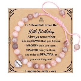 10 Year Old Birthday Gifts for Girls,10th Birthday Gifts for 10 Year Old Girls,Natural Stone Heart Sweet Birthday Bracelets for G/irls,Presents for Daughter Sister Granddaughter Niece Friends,& Cards