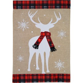 Briarwood Lane Winter Deer Burlap Garden Flag Plaid Scarf 12.5" x 18"