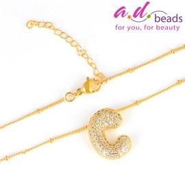 AD Beads Bubble Letter Pendant Necklace (CZ Gold B)