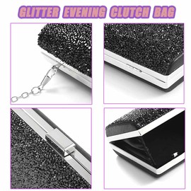 ELABEST Glitter Evening Clutch Bag Single Sided Diamond Bag Crossbody Purse Wedding Party Bag for Women (Black)