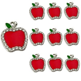 Nwsrayu 10 pcs Rhinestone Enamel Red Apple Charms Apple Dangle Pendants for DIY Jewelry Craft Supplies Teacher Appreciation Keychain Thank you gifts