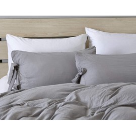 TCXZTYJH Gray Duvet Cover Set, Brushed Cotton Bedding Set King Size, Bowknots Design with Ties Closure (3pcs, 1 Quilt Cover and 2 Pillow Shams)
