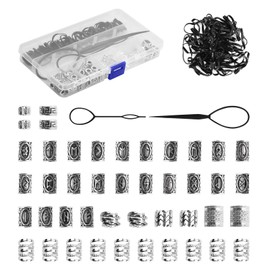 Pack of 44 Viking Beard Beads, DIY Hair Beard Beads, Nordic Hair Tube Beads, Dreadlocks Beads with 2 Pieces Pull Hair Pin Quick Beader and 50 Pieces Rubber Bands