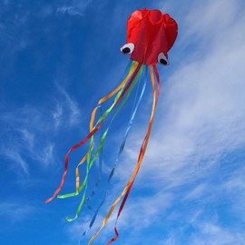 Octopus Kite, Large, Hillylolly Flight Kite, Single Line, Wind Kite for Children, Kite Fly, Kite Climbing Games for Adults, Children from 10 Years, Includes Kite String, Red