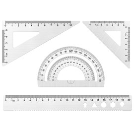 4 Pcs Maths Set, MSDADA Geometry Sets, Ruler Set with Protractor, 20 cm Ruler, 45° Triangle Ruler, 60° Triangle Ruler, School Stationery Set for Student, Teacher, Draftsmen Measuring&Drawing(Silver)