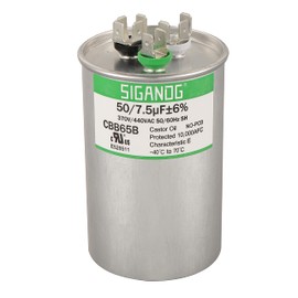 SIGANDG 50/7.5 uF 50+7.5 MFD 370V or 440V CBB65 Dual Run Start Round Capacitor 50 7.5 uF MFD 370 440 Volt VAC for Condenser Straight Cool or Heat Pump Air Conditioner
