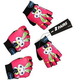 Cycling Gloves Children's Bike Gel BMX Gloves Boys Cycling Gloves Girls Cycling Gloves - Hiking (Pink Rabbit, 2 Pairs, M (Age 5-9))