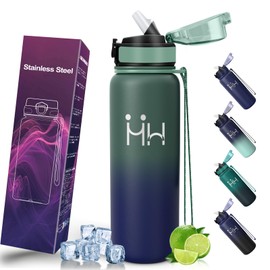 Motswedi Borraccia Termica 750 ml, con Cannuccia, Borraccia Acciaio Inox, per Bevande Calde e Freddo,Bottiglia Termica, per Bici, Campeggio, Outdoor, Pendolarismo, Palestra, Verde scuro & blu scuro