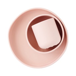 Silicone Dinnerware Set, Plate Bowl Cup, Toddler and Baby (Pink)