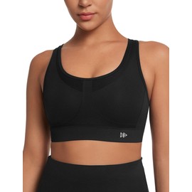 Yvette Adjustable Sports Bra, Strong Hold with Hooks and Eyelets, Non-Wired Fitness Running Bra, black