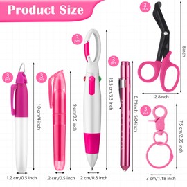 Geiserailie 18 Pcs Nurse Pen Set with Permanent Marker Penlights Scissors Retractable Ballpoint Pens Highlighter Work Accessories Gift Kit for Nurses Medical Badge Keychain Tools (Black,Purple,Pink)