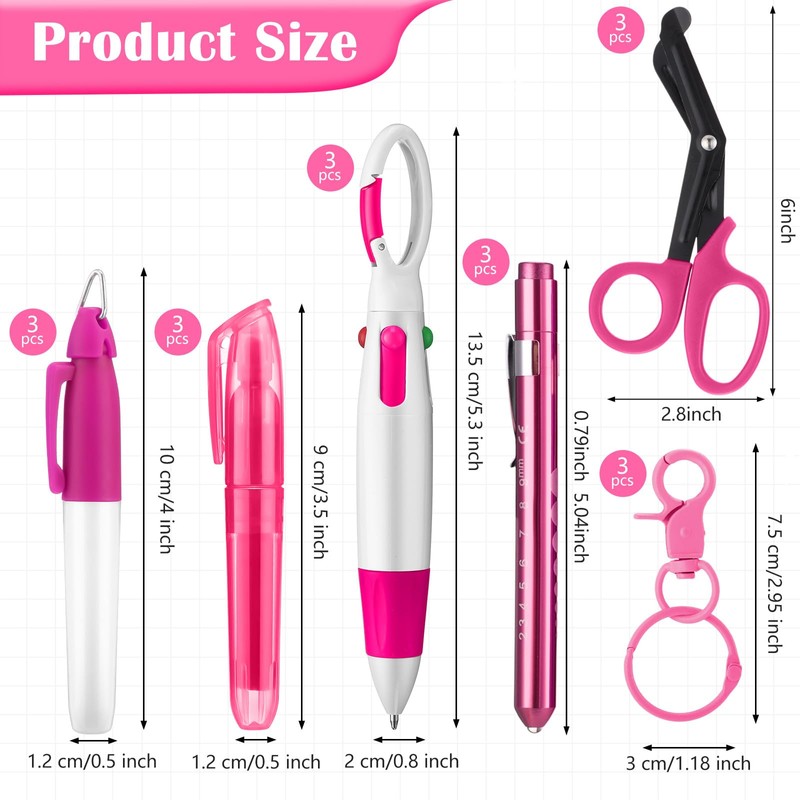 Geiserailie 18 Pcs Nurse Pen Set with Permanent Marker Penlights