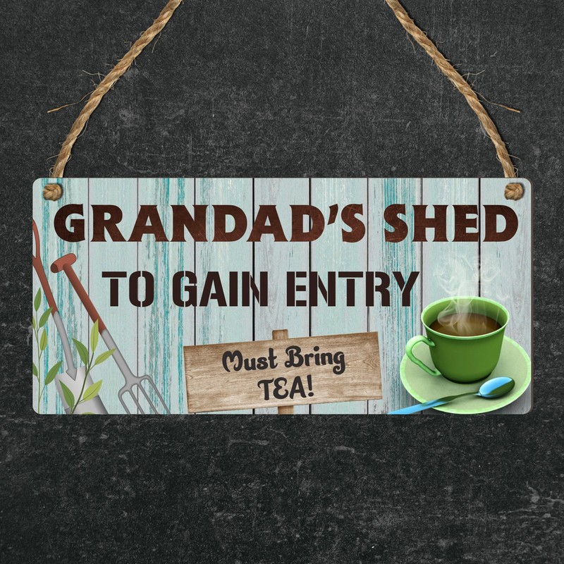 Grandad's Shed - Whimsical Tea Entry Wooden Plaque | A