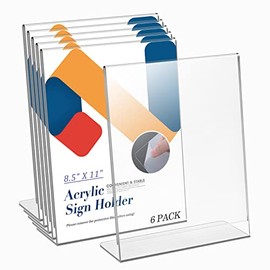 Acrylic Sign Holder 8.5 x 11, Relx Acrylic Display Stand for Display, Slant Back Acrylic Display Stand, Clear Frames Plastic Sign Holder for Store, Restaurant (6 Pack)