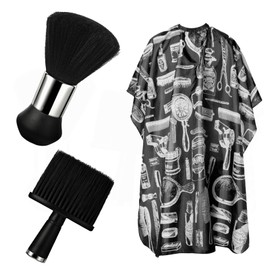 GIONAR 3-Piece Hairdressing Accessory Set, Neck Brush, Hairdresser Hair Brush, Hair Cleaning, with Haircut Hairdressing Capes, Professional Hair Styling and Cleaning for the Salon, Black