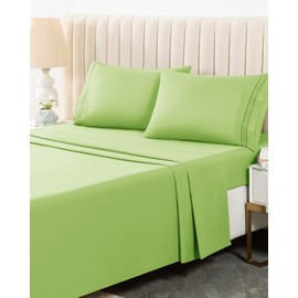 MISSQ California King Size Bed Sheets Set - Cooling, Extra Soft, Wrinkle & Fade Resistant, Hypoallergenic - 4 Piece Hotel Luxury Microfiber Sheets with 16 Inch Deep Pocket, Cal King, Grass Green