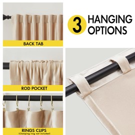 Velvet Curtains 90 inches Long for Living Room Champagne Ivory,2 Panels Blackout Curtains Modern Color Block Back Tab Rod Pocket Soundproof Drapes for Bedroom Window Decor
