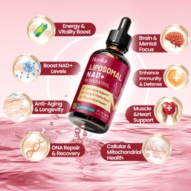 2 Pack Liposomal NAD Supplement - 1200mg NAD+ Liquid Drops for Women & Men with Resveratrol, Black Pepper Extract - Support Anti-Aging, Brain & Cellular Mitochondrial Health - Mixed Berry Flavor