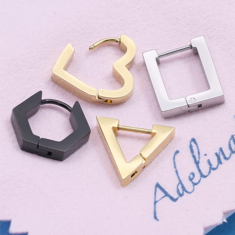 Adelina Style Hoop Earrings, Triangular, Heart, Rectangle, Polygonal, Pair, Popular,