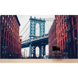 New York City Wall Mural Peel and Stick Wallpaper. Vintage Dumbo NYC. Brooklyn NY Landscape Wallpaper. #6369 (Small Sample to Try)