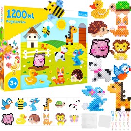 Iron-On Beads Large Set, 1200 XXL Ironing Beads for Children, 10 mm Beads Plates, 12 Patterns and Ironing Paper, Glitter Craft Beads Set, Bead Set, Gift for Boys, Girls, Birthday, Christmas