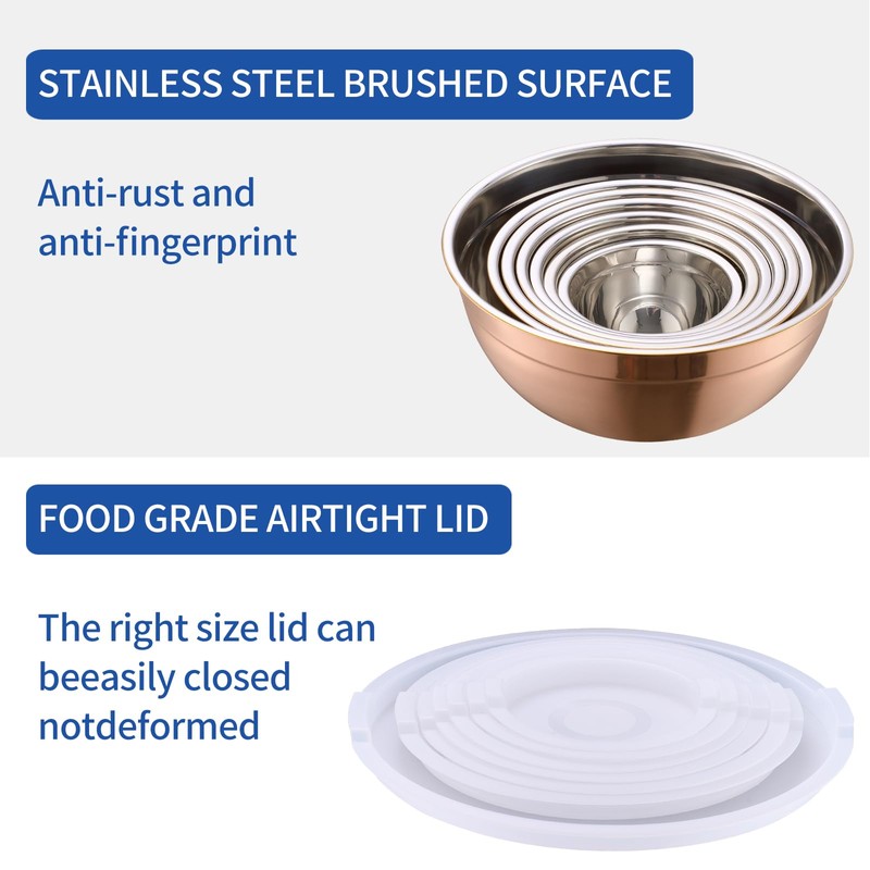 Onlycooker Rose Gold Mixing Bowls With Airtight Lids,Stainless Steel Bowl,Salad